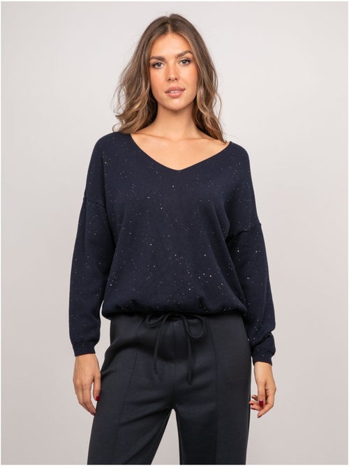 Pull maille fine col v paillettes koraka - Kiabi Pull maille fine col v paillettes koraka - Kiabi
