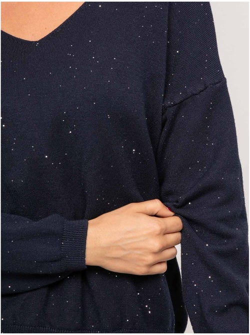 Pull maille fine col v paillettes koraka - Kiabi Pull maille fine col v paillettes koraka - Kiabi