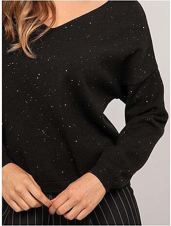 Pull maille fine col v paillettes koraka