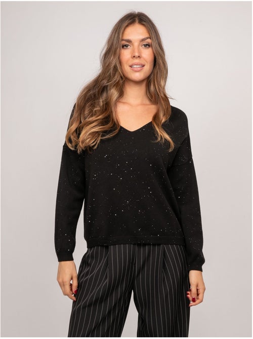 Pull maille fine col v paillettes koraka - Kiabi