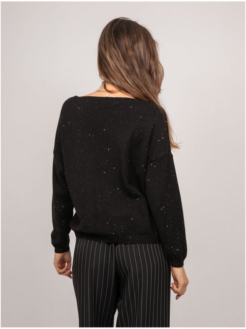 Pull maille fine col v paillettes koraka - Kiabi