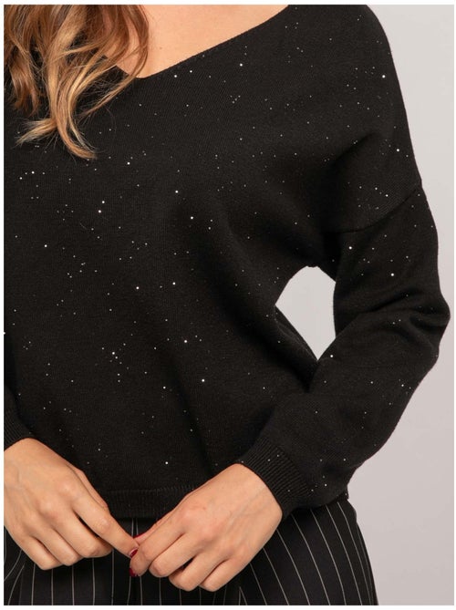 Pull maille fine col v paillettes koraka - Kiabi