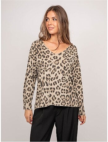 Pull maille fine imprimé léopard farenza