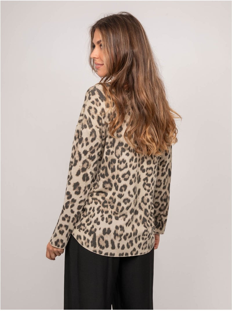 Pull maille fine imprimé léopard farenza Beige - Kiabi