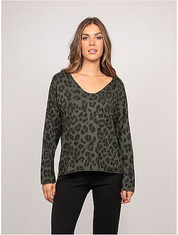 Pull maille fine imprimé léopard farenza