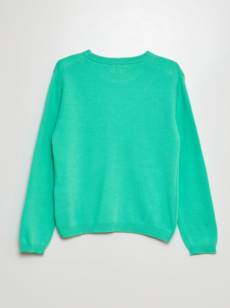 Pull maille fine jauge couleur uni Vert - Kiabi
