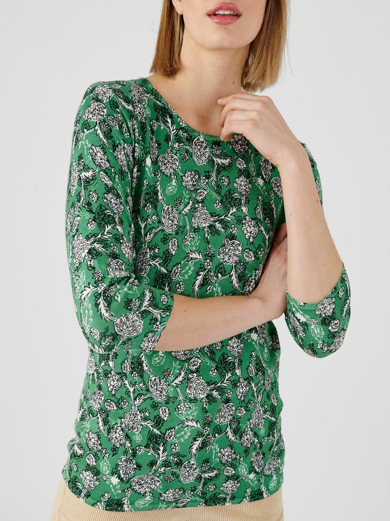 Pull maille fine manches 3/4 - damart Vert - Kiabi