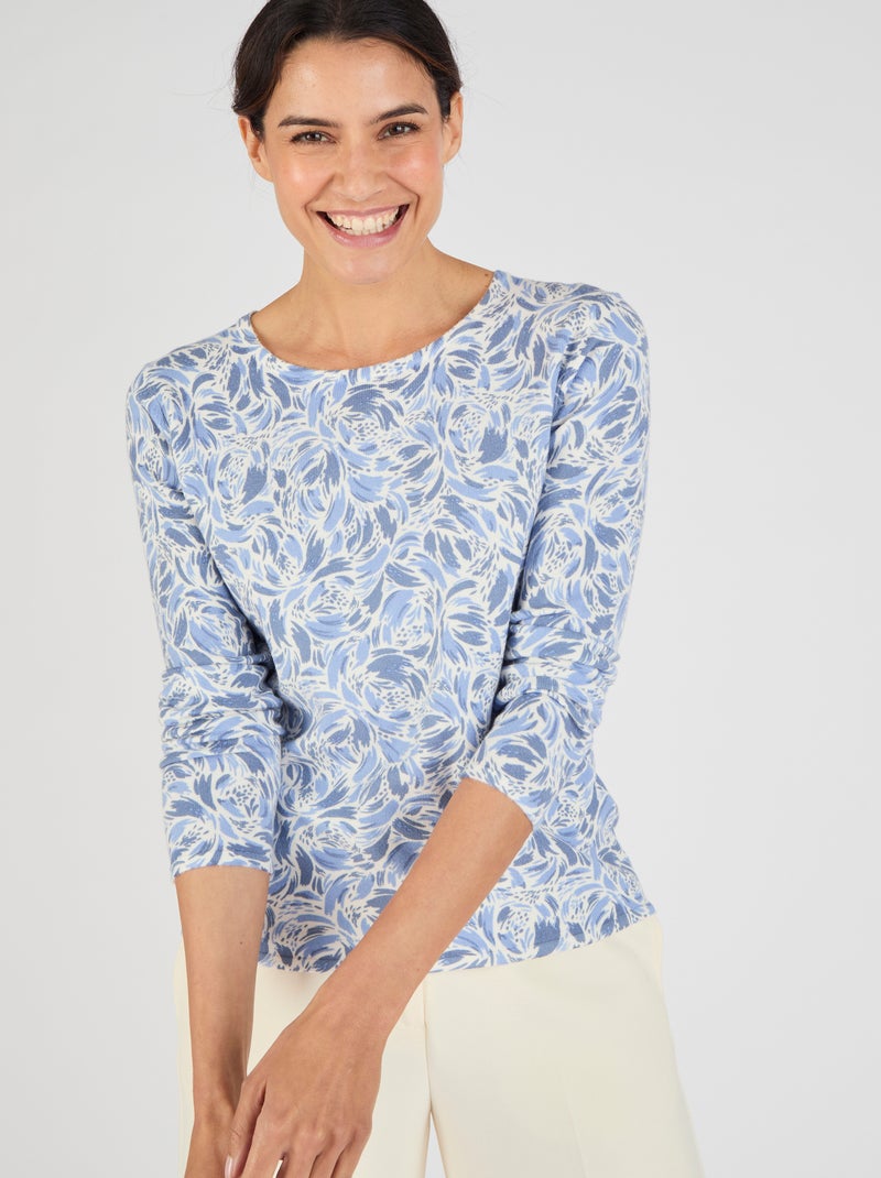 Pull maille fine uni ou imprimé - Damart Bleu - Kiabi
