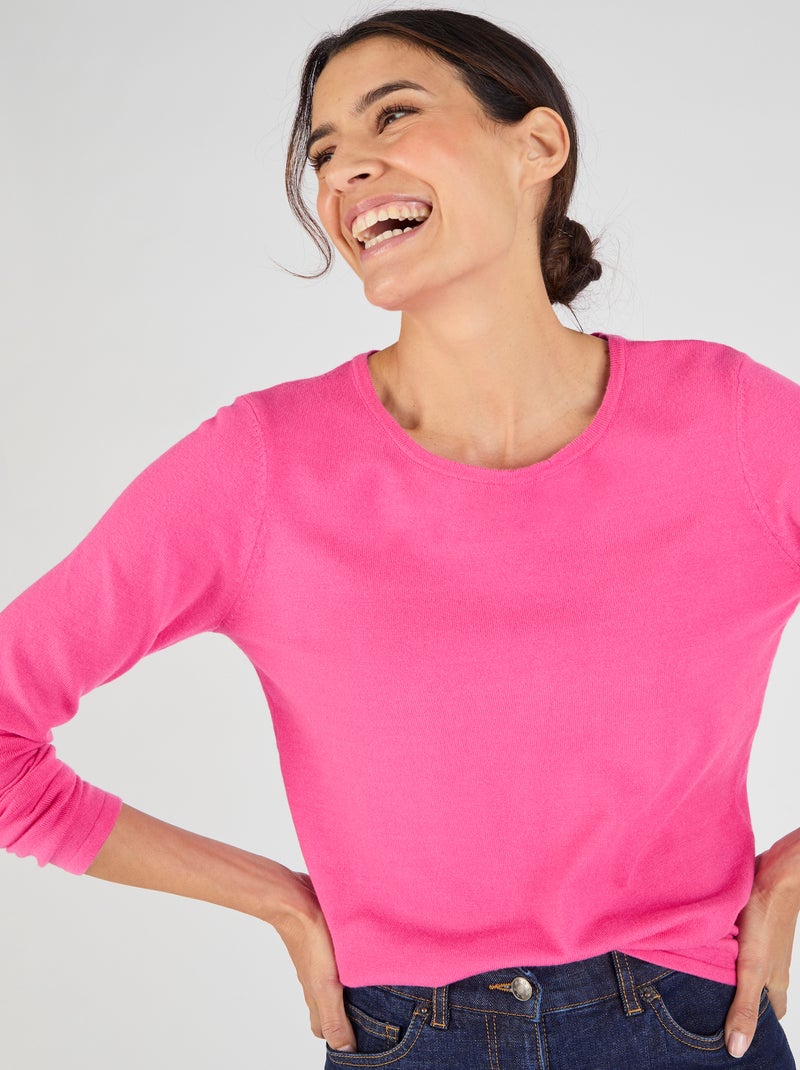 Pull maille fine uni ou imprimé - Damart Rose - Kiabi