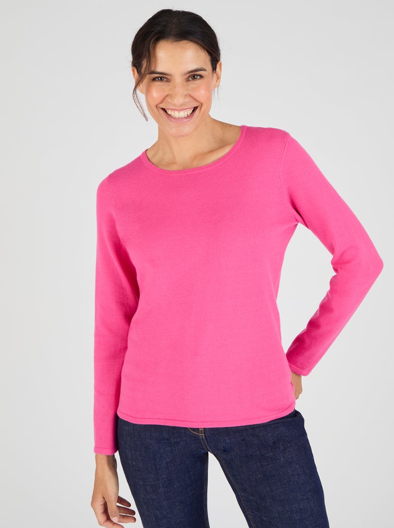 Pull maille fine uni ou imprimé - Damart Rose fushia - Kiabi