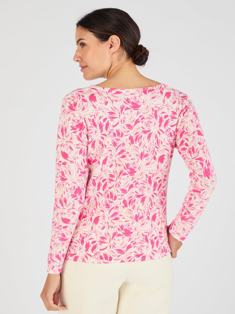 Pull maille fine uni ou imprimé - Damart Rose pastel - Kiabi
