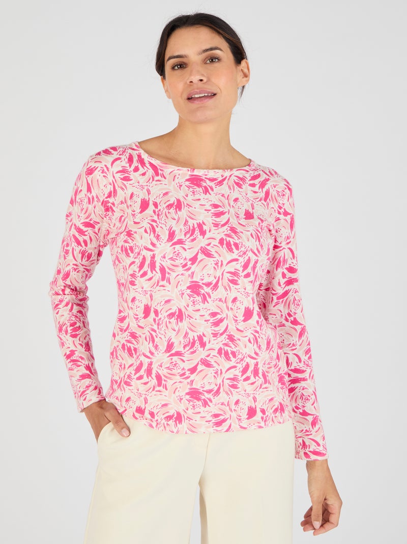 Pull maille fine uni ou imprimé - Damart Rose pastel - Kiabi