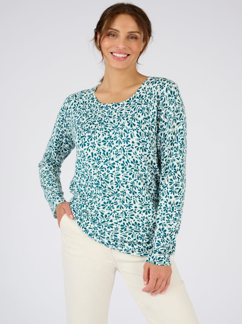 Pull maille fine uni ou imprimé - Damart Vert - Kiabi