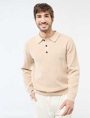 Pull maille gaufrée à col polo