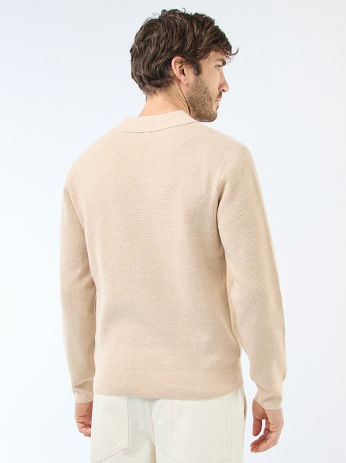 Pull maille gaufrée à col polo - Kiabi