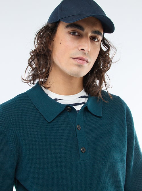 Pull maille gaufrée à col polo - Kiabi