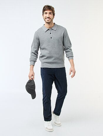 Pull maille gaufrée à col polo