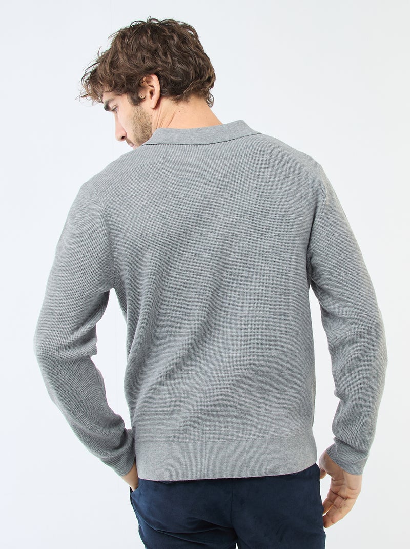 Pull maille gaufrée à col polo Gris - Kiabi