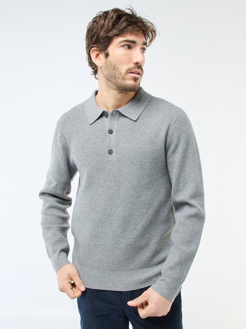 Pull maille gaufrée à col polo - Kiabi