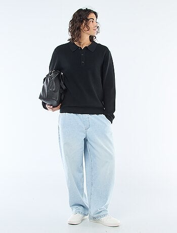 Pull maille gaufrée à col polo