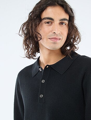 Pull maille gaufrée à col polo