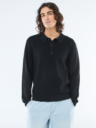 Pull maille gaufrée à col polo