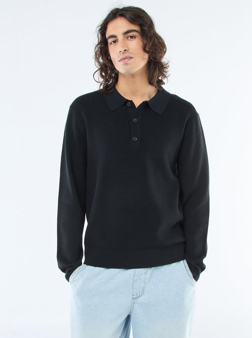 Pull maille gaufrée à col polo - Kiabi