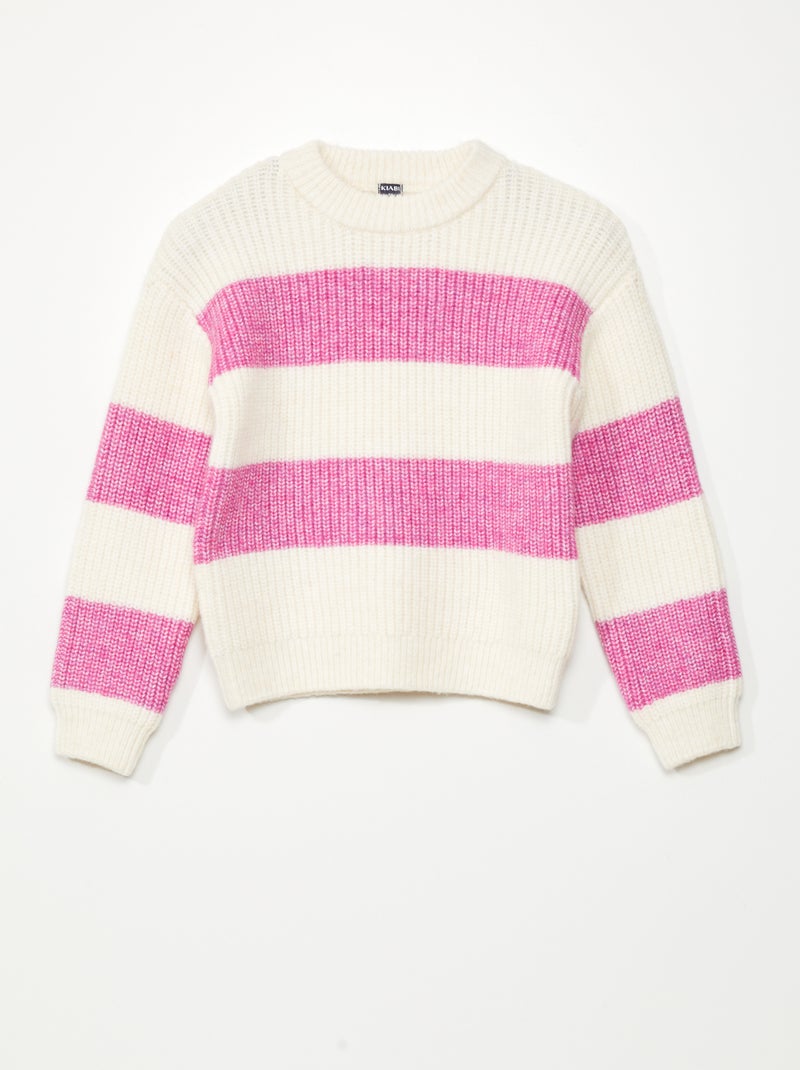 Pull maille grosse jauge Blanc/violet - Kiabi