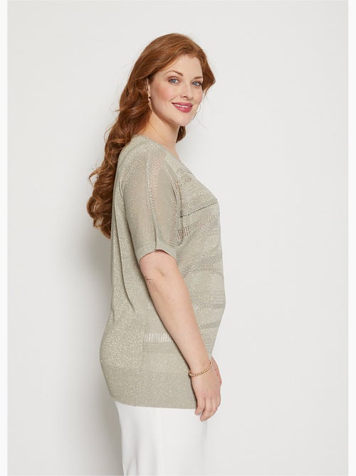 Pull maille irisée ajourée avec strass - Afibel - Kiabi