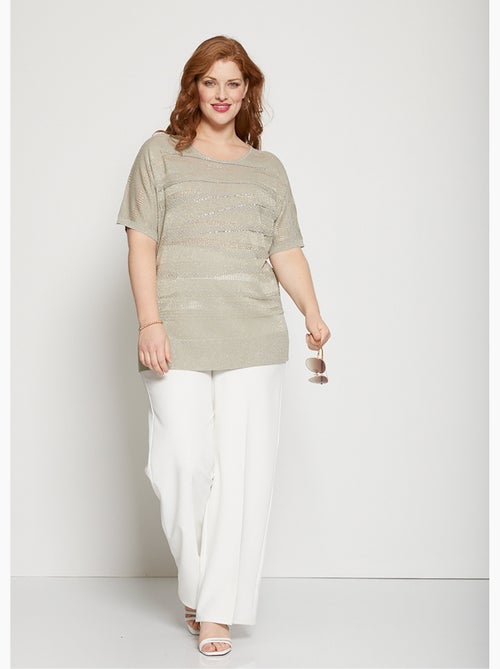 Pull maille irisée ajourée avec strass - Afibel - Kiabi