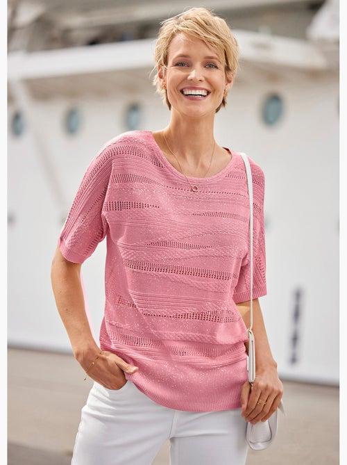 Pull maille irisée ajourée avec strass - Afibel - Kiabi