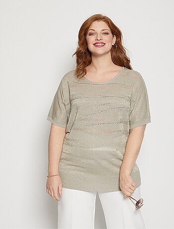 Pull maille irisée ajourée avec strass