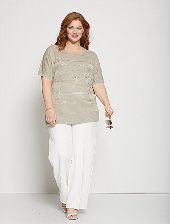 Pull maille irisée ajourée avec strass