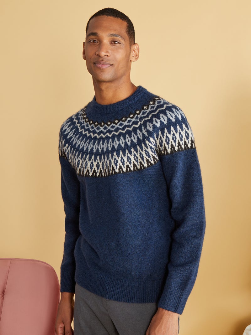 Pull maille jacquard Bleu marine - Kiabi