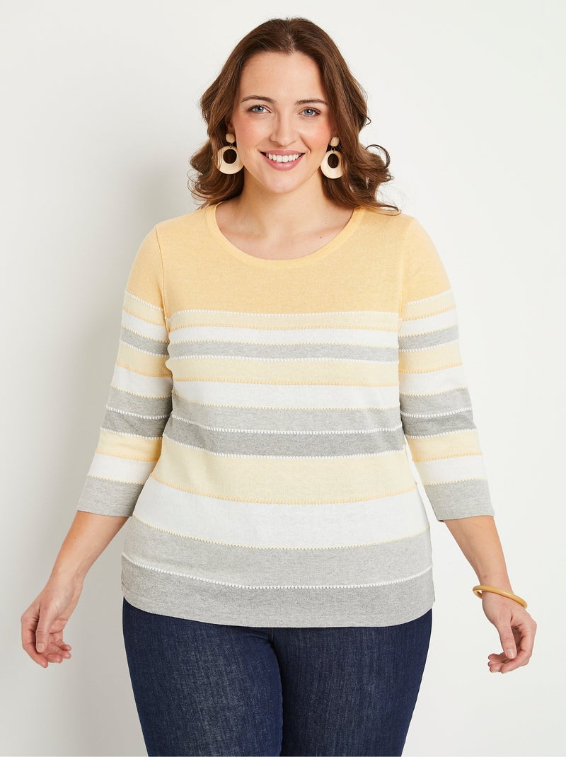 Pull maille jacquard fantaisie Jaune - Kiabi