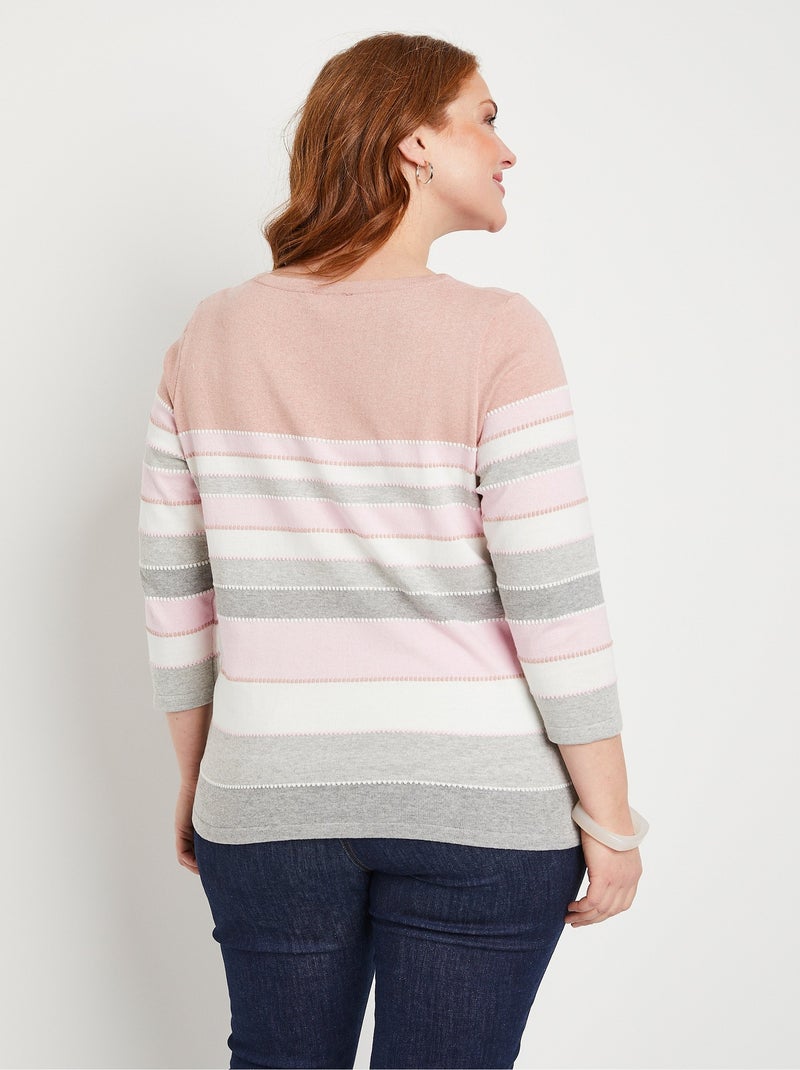 Pull maille jacquard fantaisie Rose - Kiabi
