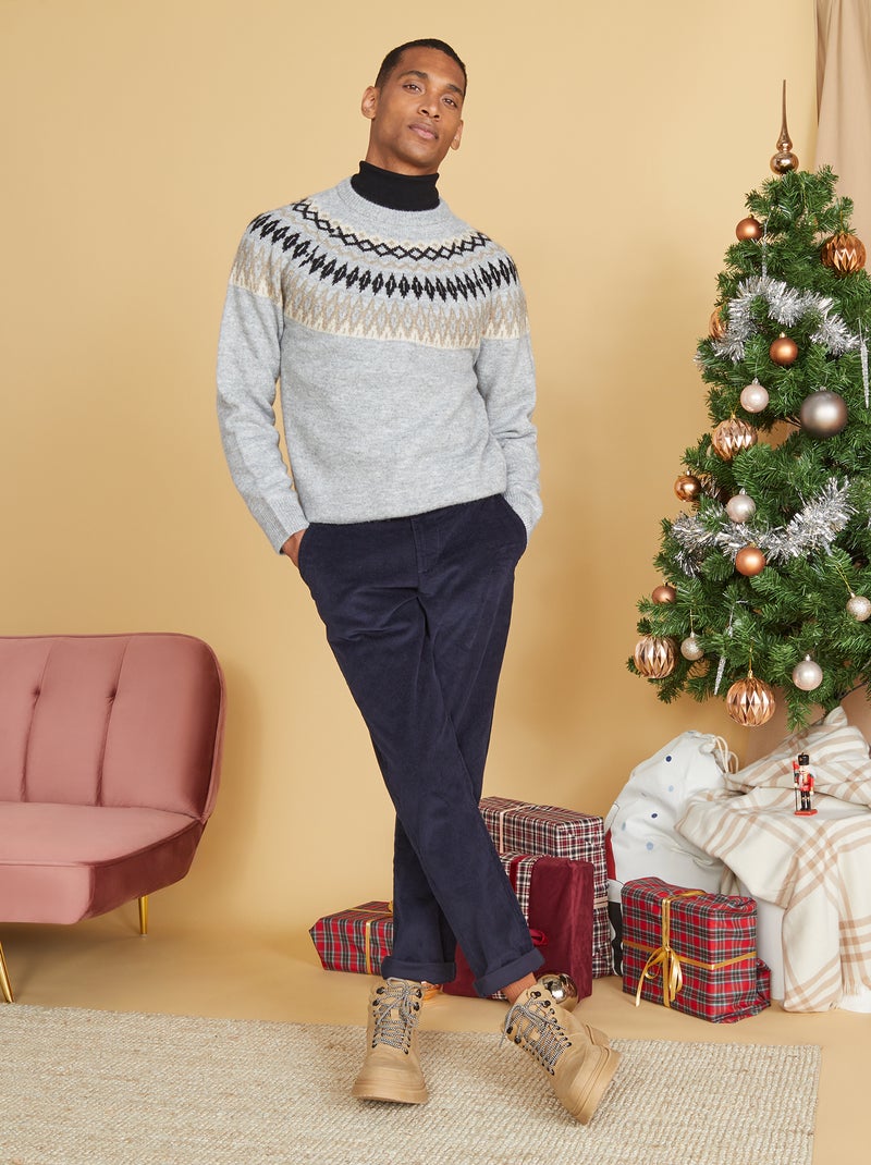 Pull maille jacquard Gris bleu - Kiabi