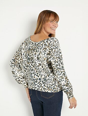 Pull maille léopard col V manches gigot