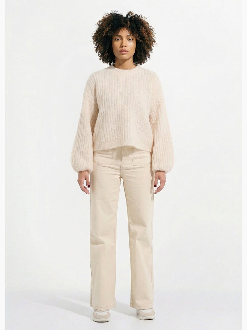 Pull maille loose, manches bouffantes - AFIBEL Beige - Kiabi