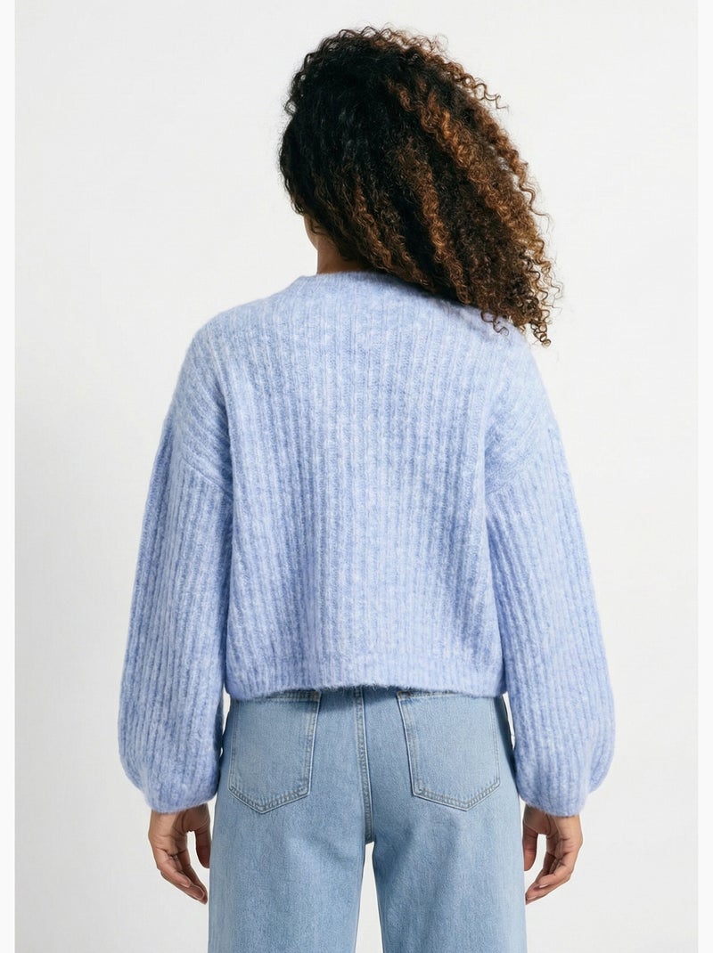 Pull maille loose, manches bouffantes - AFIBEL Bleu - Kiabi