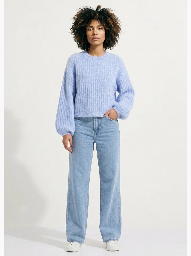 Pull maille loose, manches bouffantes - AFIBEL Bleu - Kiabi
