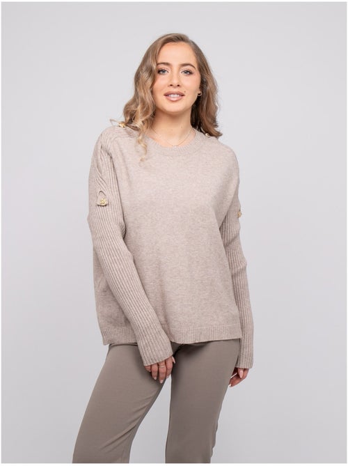 Pull maille manches côtelées et boutons dorés kandyce - Kiabi