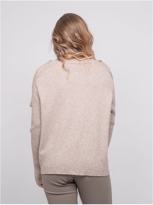 Pull maille manches côtelées et boutons dorés kandyce - Kiabi