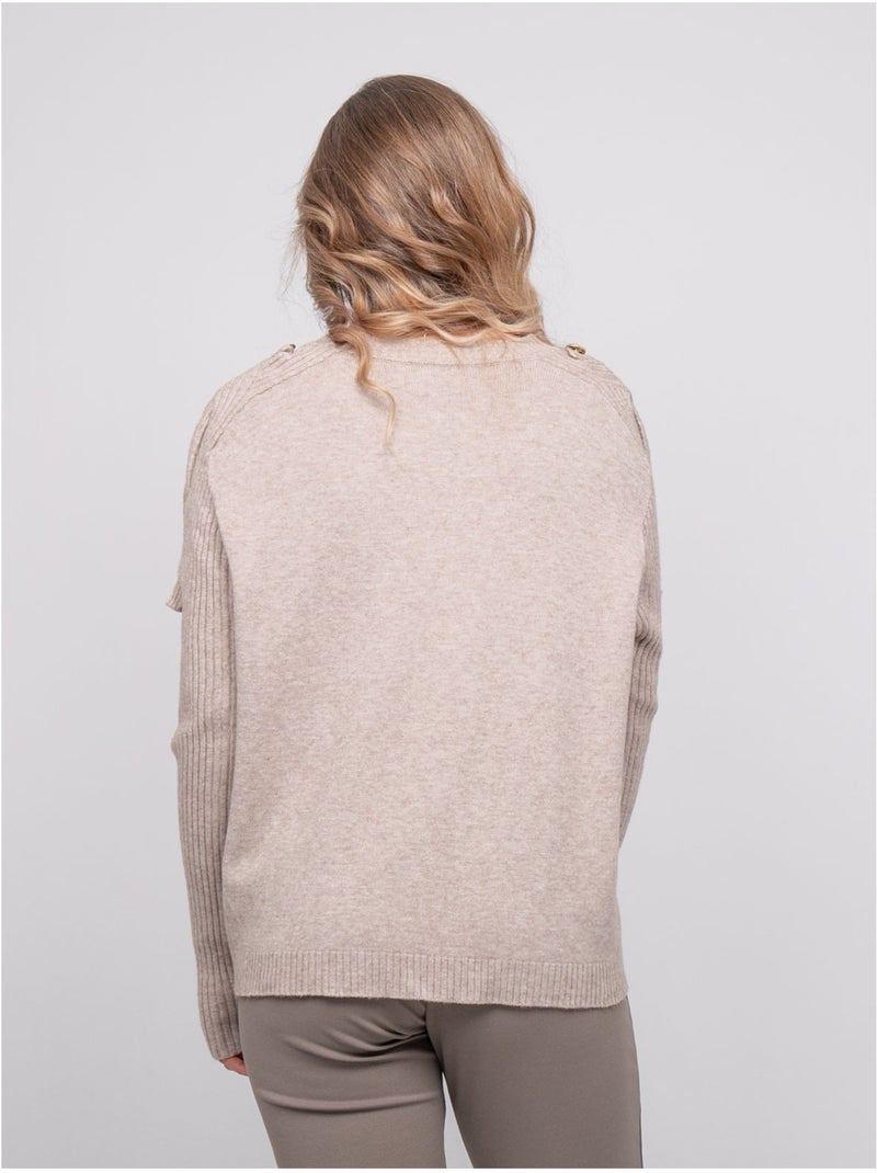 Pull maille manches côtelées et boutons dorés kandyce Beige - Kiabi