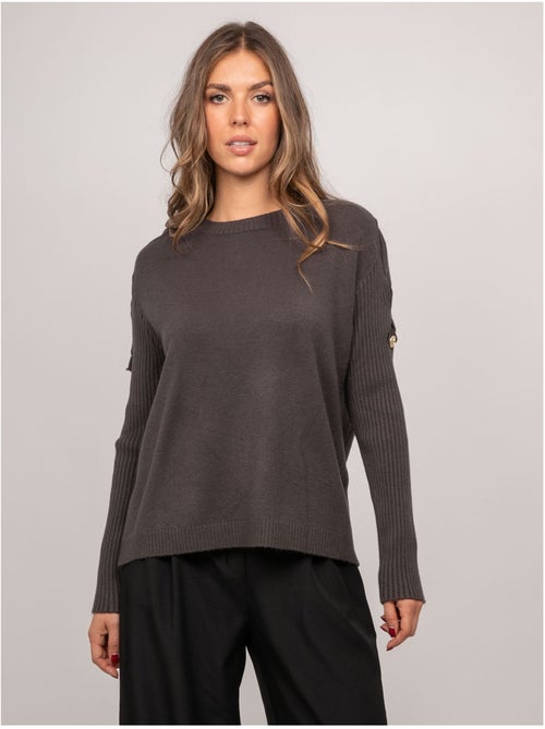 Pull maille manches côtelées et boutons dorés kandyce - Kiabi Pull maille manches côtelées et boutons dorés kandyce - Kiabi