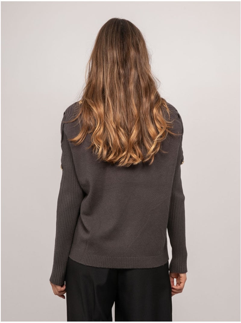 Pull maille manches côtelées et boutons dorés kandyce Gris - Kiabi