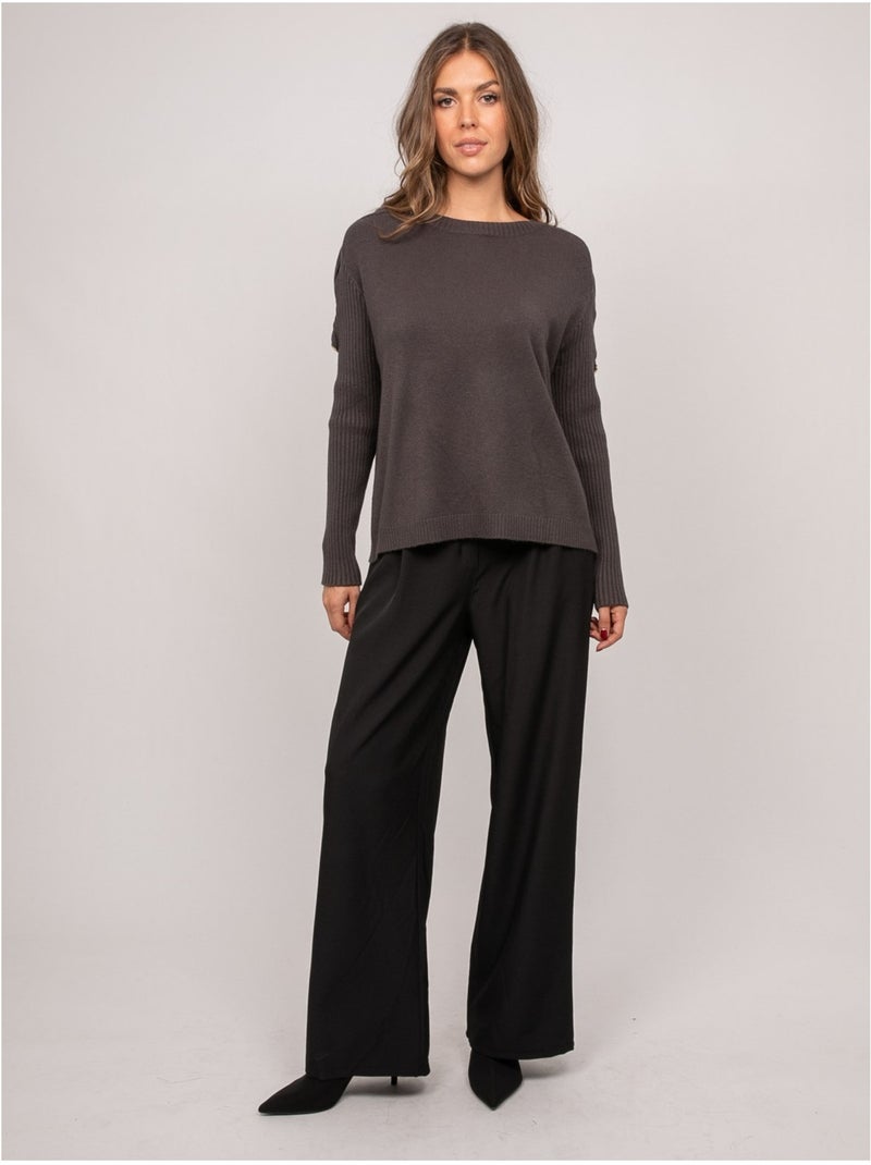 Pull maille manches côtelées et boutons dorés kandyce Gris - Kiabi