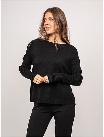 Pull maille manches côtelées et boutons dorés kandyce
