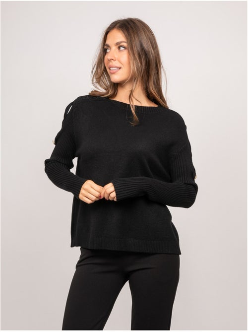 Pull maille manches côtelées et boutons dorés kandyce - Kiabi