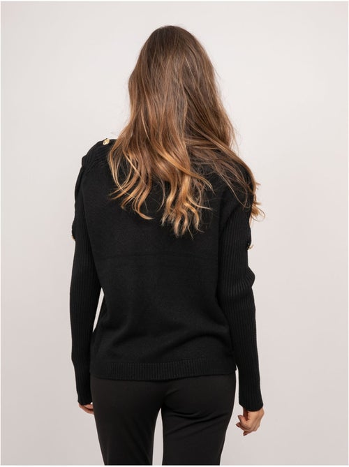 Pull maille manches côtelées et boutons dorés kandyce - Kiabi